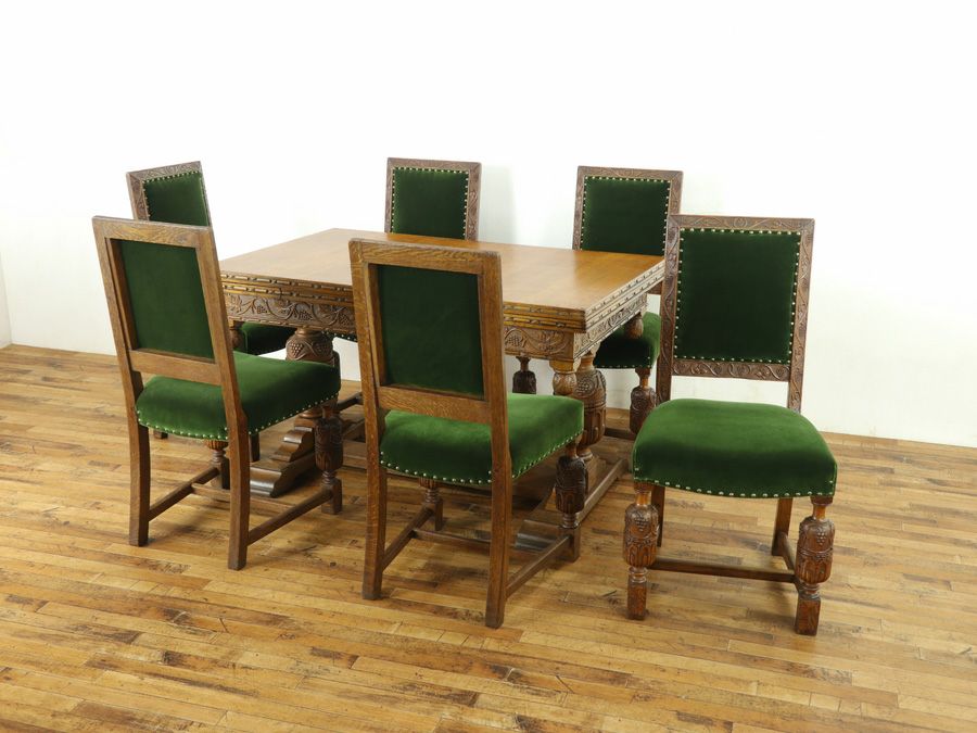 イギリスアンティーク家具　ダイニングテーブル、椅子6脚 輸入家具 イングランド式 クラシックダイニングセット7P ブラウン