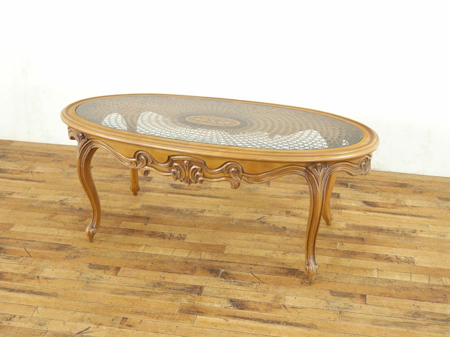 オーバル型 ガラストップ コーヒーテーブル