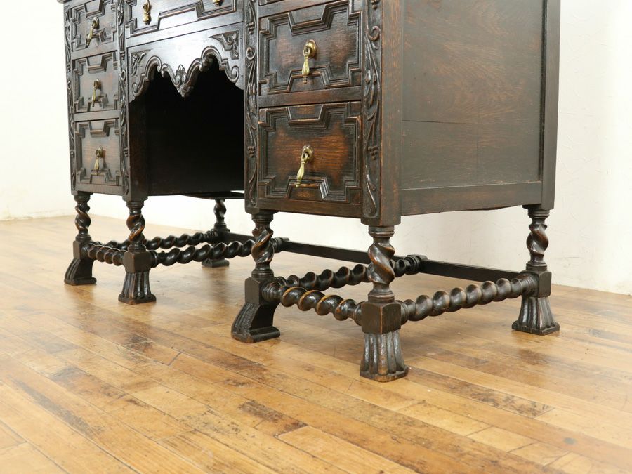 アンティーク家具 ブドウ彫刻デスク 58917b