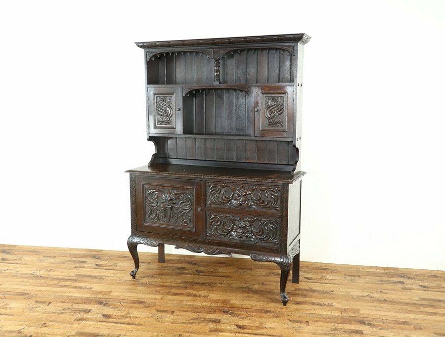 1900年頃 グリーンマンの彫刻 アンティークカップボード 59055