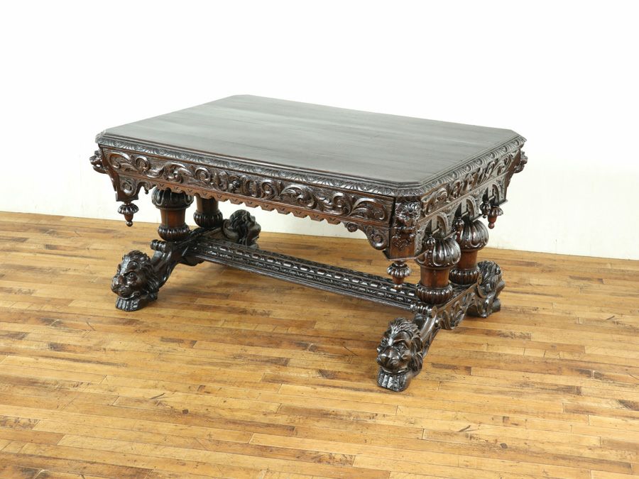 ライオン彫刻デスク　アンティークフレックス