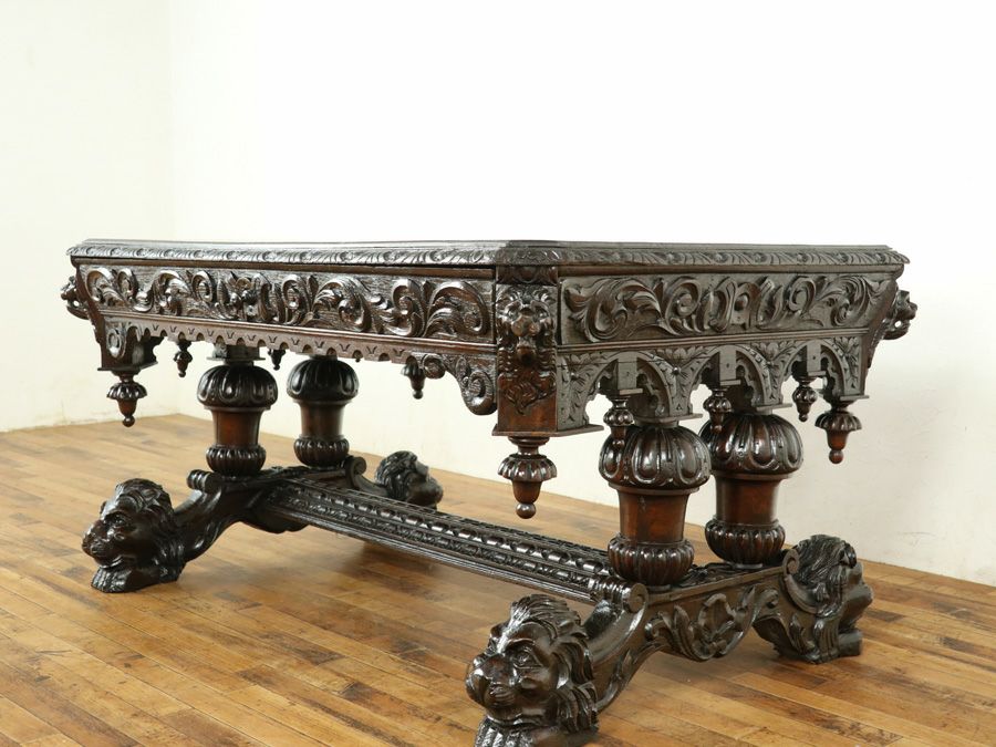 ライオン彫刻デスク　アンティークフレックス