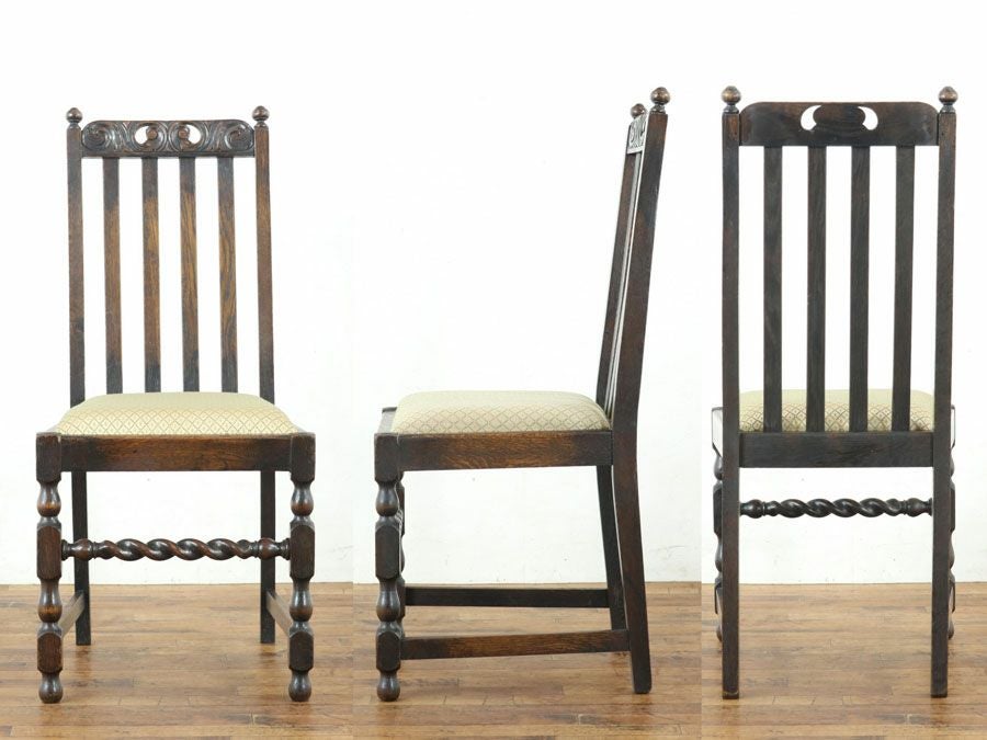 透かし彫りも魅力 張替済ダイニングチェア 59848<br>在庫2脚