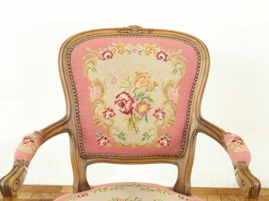 アンティーク プチポワンアームチェア 65112b