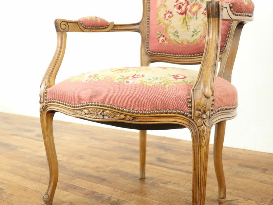 アンティーク プチポワンアームチェア 65112b