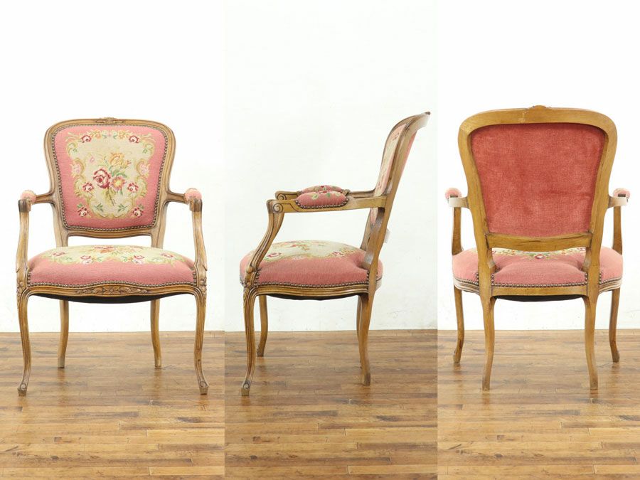 アンティーク プチポワンアームチェア 65112b