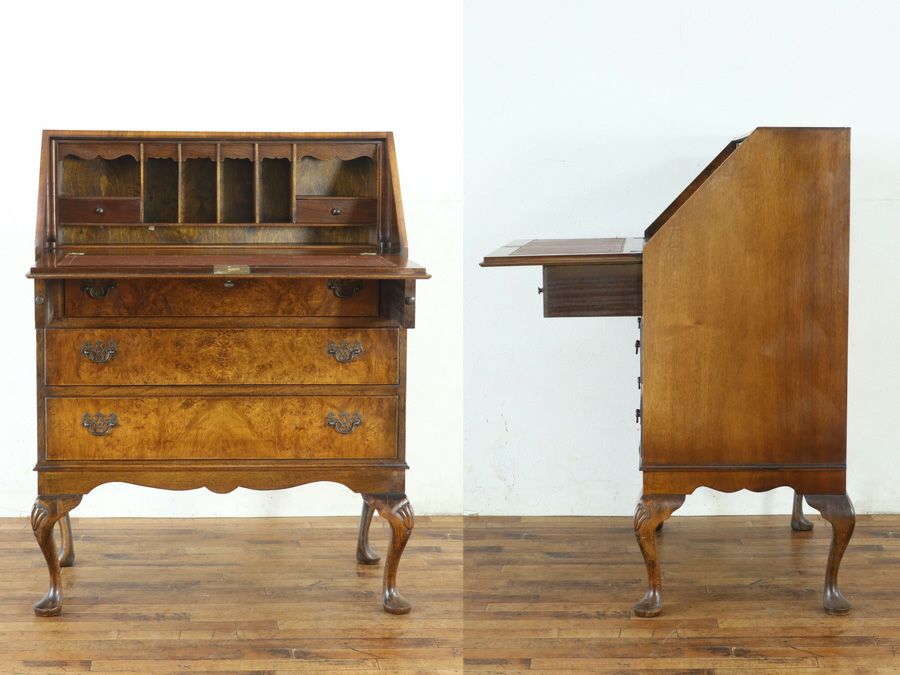 バールウォールナットの美しい杢目 伝統と流行 ライティングビューロー 80820