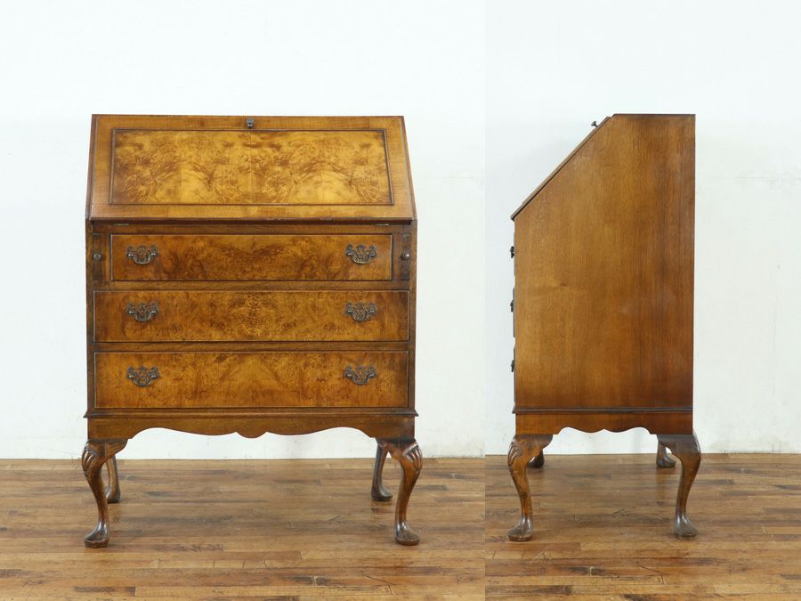 バールウォールナットの美しい杢目 伝統と流行 ライティングビューロー 80820