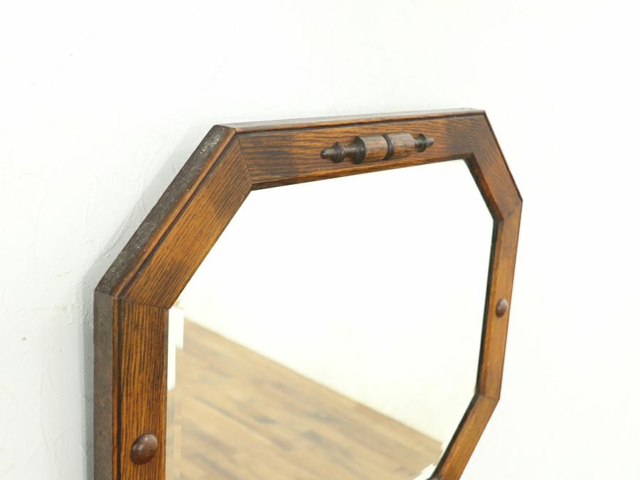 杢目の良さを味わうミディアムオーク色　英国アンティーク ウォールミラー 80851