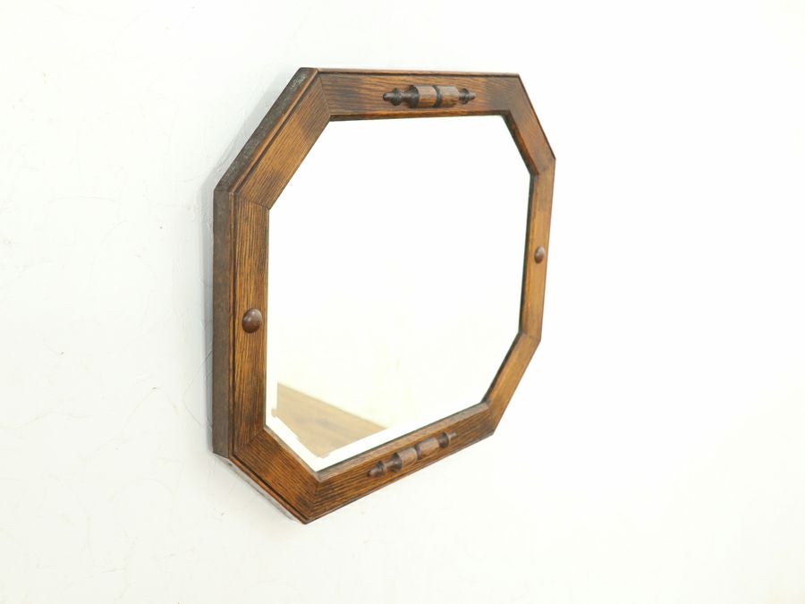 杢目の良さを味わうミディアムオーク色　英国アンティーク ウォールミラー 80851