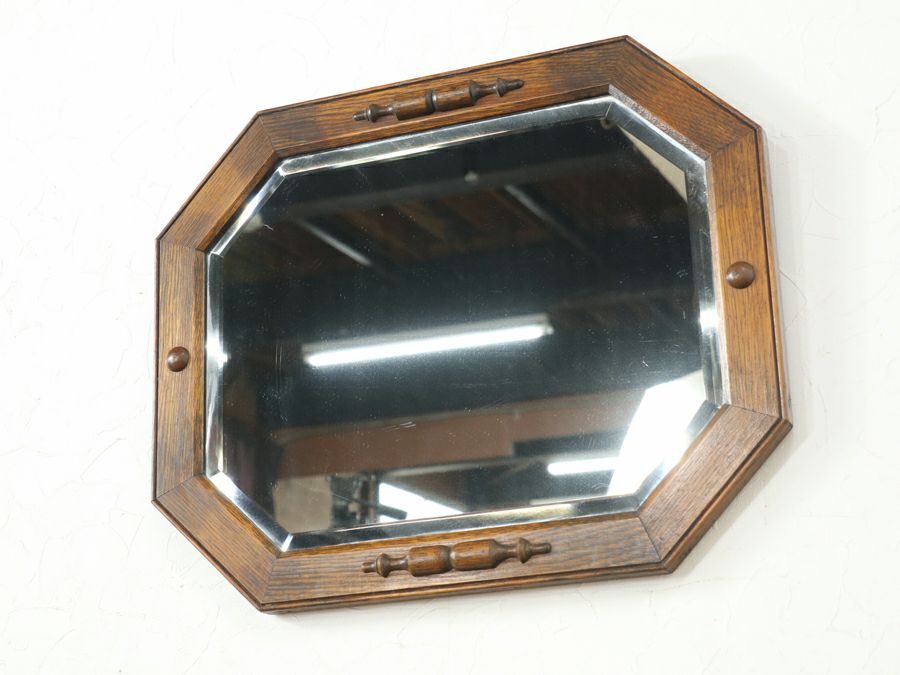 杢目の良さを味わうミディアムオーク色　英国アンティーク ウォールミラー 80851