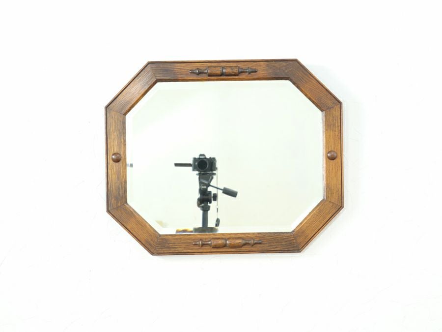 杢目の良さを味わうミディアムオーク色　英国アンティーク ウォールミラー 80851