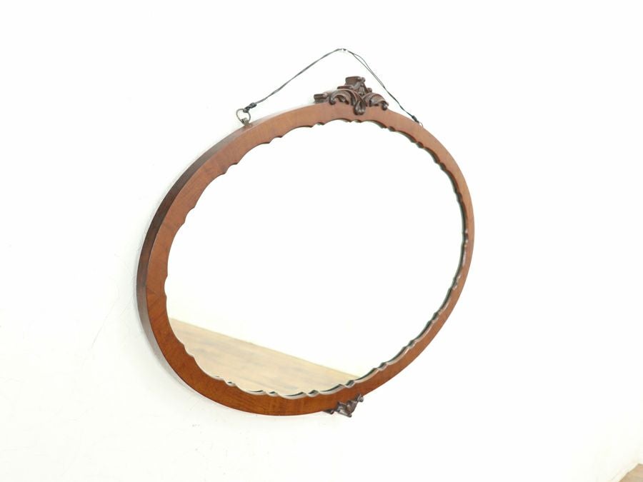 マホガニー材のオーバル型ウォールミラー 80735