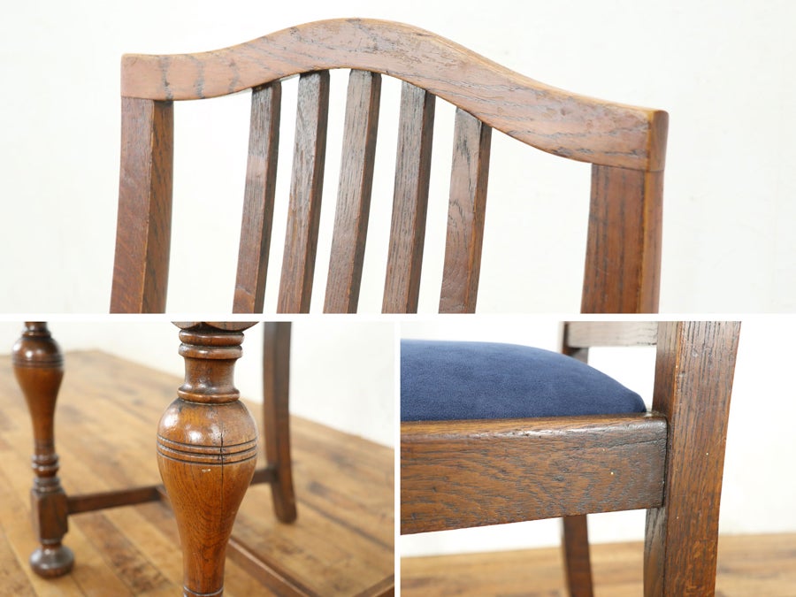 座面生地張替済み イギリスアンティーク ダイニングチェア 80501b<br>在庫４脚