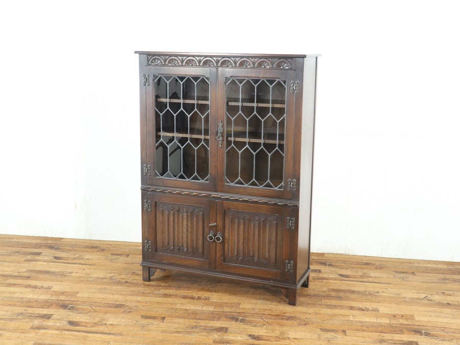 ステンドグラスとリネンフォールド 英国ブックケース 80710