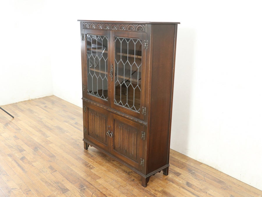 ステンドグラスとリネンフォールド 英国ブックケース 80710