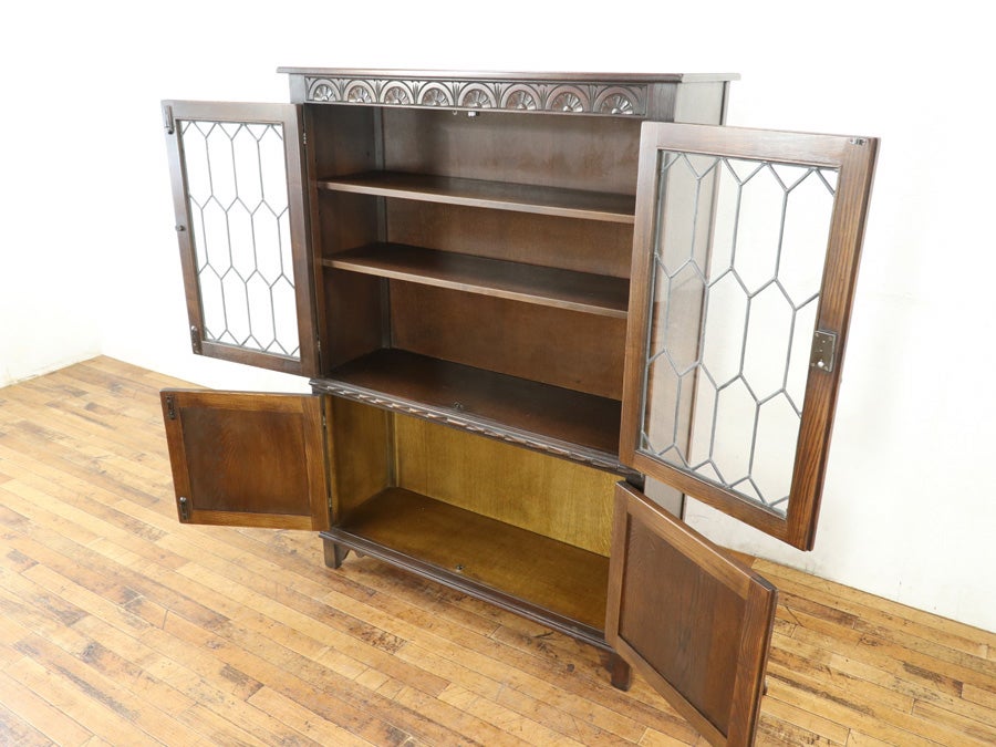 ステンドグラスとリネンフォールド 英国ブックケース 80710