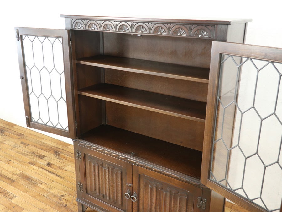 ステンドグラスとリネンフォールド 英国ブックケース 80710