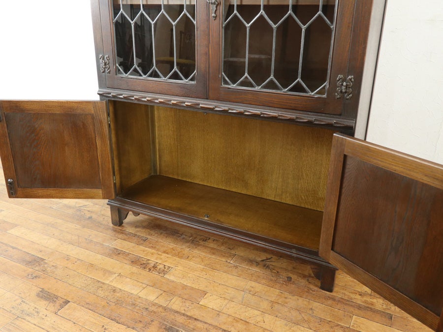 ステンドグラスとリネンフォールド 英国ブックケース 80710