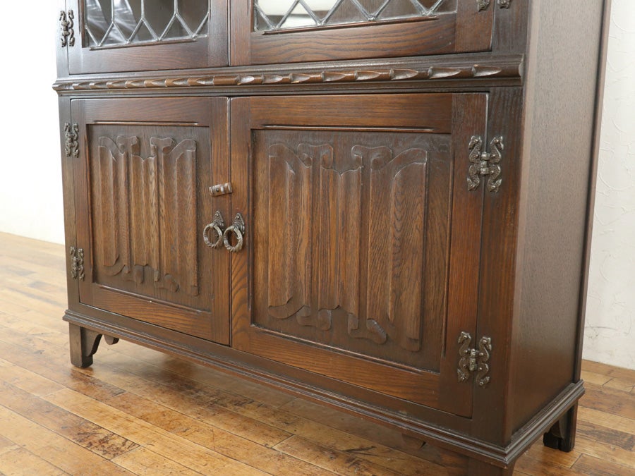 ステンドグラスとリネンフォールド 英国ブックケース 80710