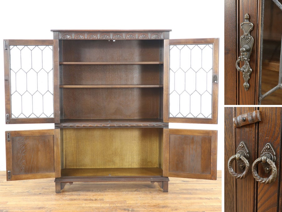 ステンドグラスとリネンフォールド 英国ブックケース 80710