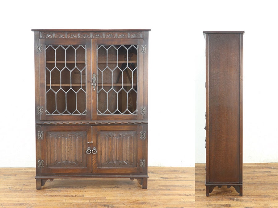 ステンドグラスとリネンフォールド 英国ブックケース 80710