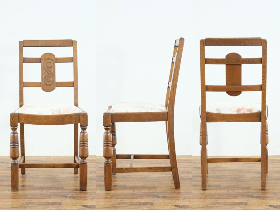 特徴的な背もたれのデザイン 張替済ダイニングチェア 80874<br>在庫4脚