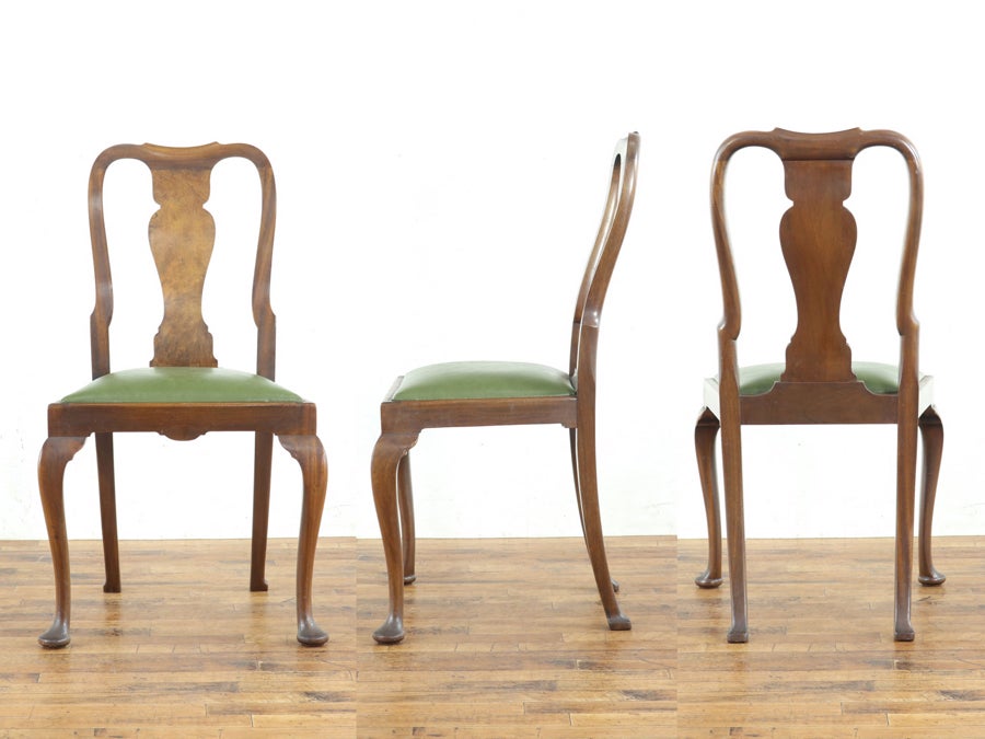 ウォールナットの杢目がアクセント 張替済クィーンアンダイニングチェア 80713d<br>在庫3脚