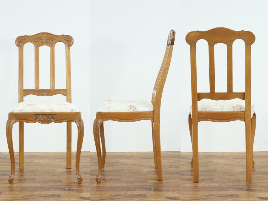 背もたれの華やかな彫刻 張替済猫脚ダイニングチェア 65464<br>在庫6脚