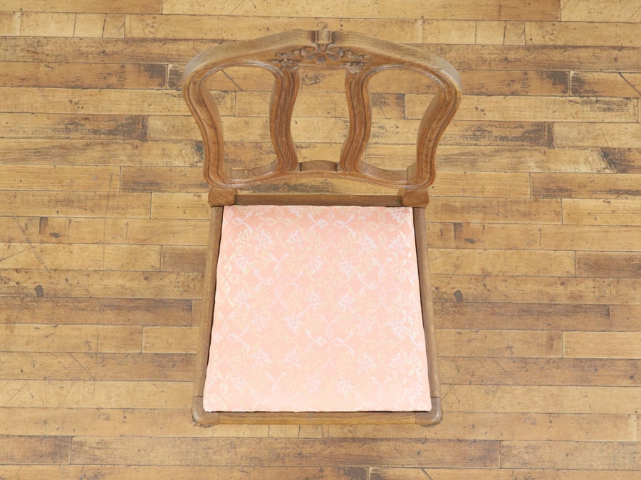 座面張り替え済み ストレッチャーもかわいい猫脚ダイニングチェア 65442<br>在庫4脚