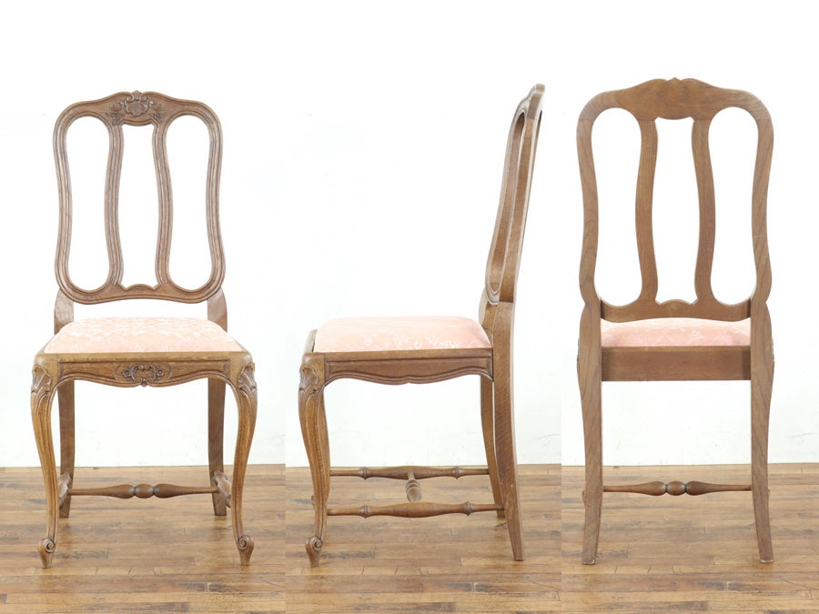 座面張り替え済み ストレッチャーもかわいい猫脚ダイニングチェア 65442<br>在庫4脚