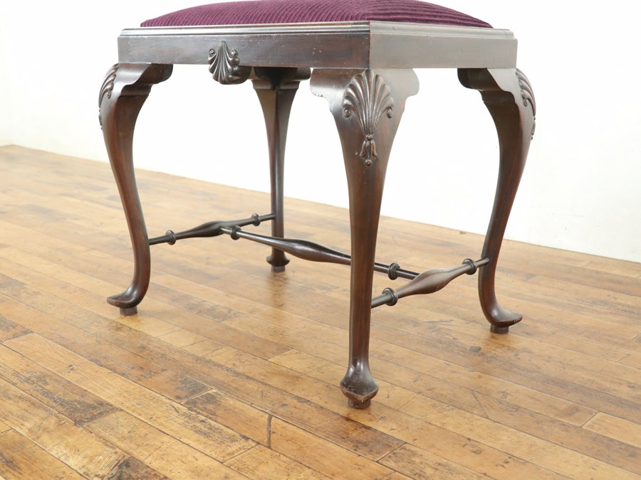 マホガニーの美しい風合い 座面張替済クィーンアンスツール 80784