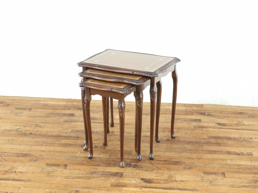 ブラウン系のレザーがかっこいい ガラストップネストテーブル 80725