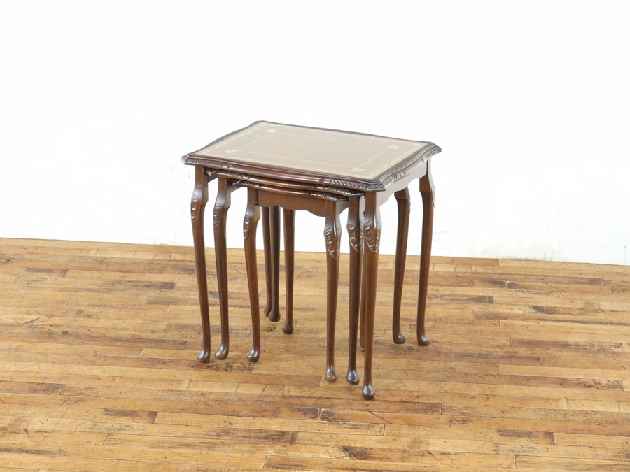 ブラウン系のレザーがかっこいい ガラストップネストテーブル 80725