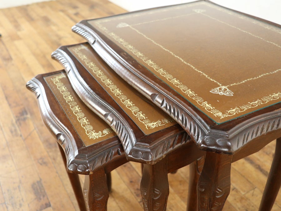 ブラウン系のレザーがかっこいい ガラストップネストテーブル 80725