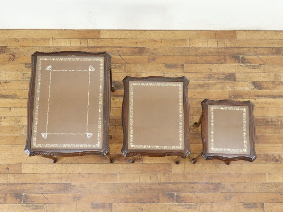 ブラウン系のレザーがかっこいい ガラストップネストテーブル 80725