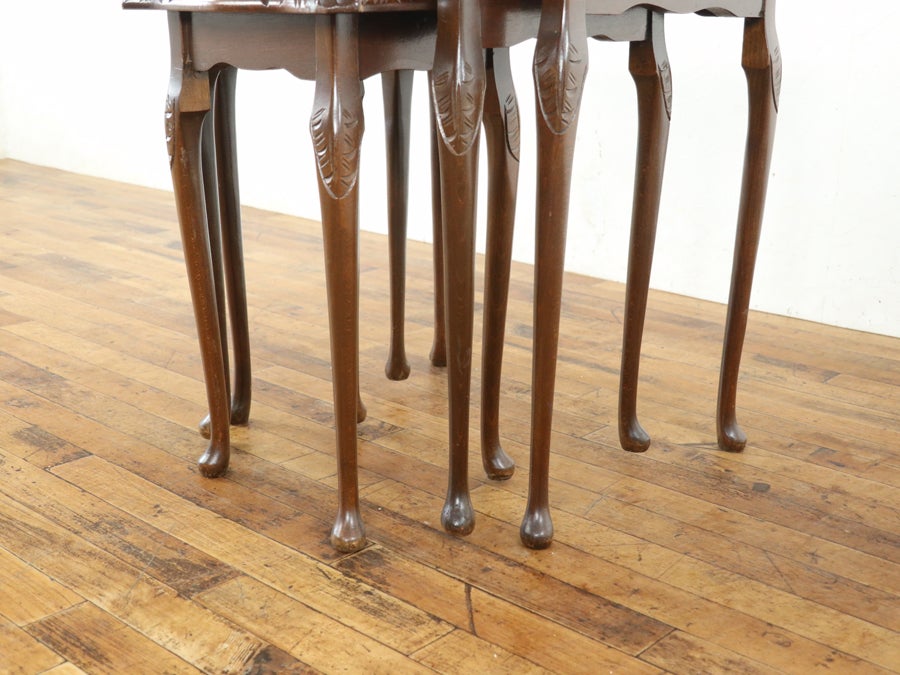 ブラウン系のレザーがかっこいい ガラストップネストテーブル 80725