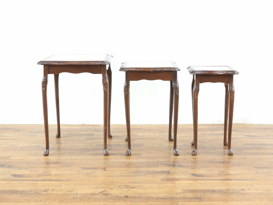 ブラウン系のレザーがかっこいい ガラストップネストテーブル 80725