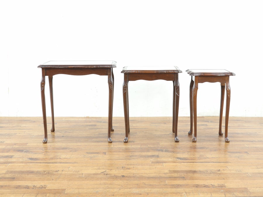 ブラウン系のレザーがかっこいい ガラストップネストテーブル 80725