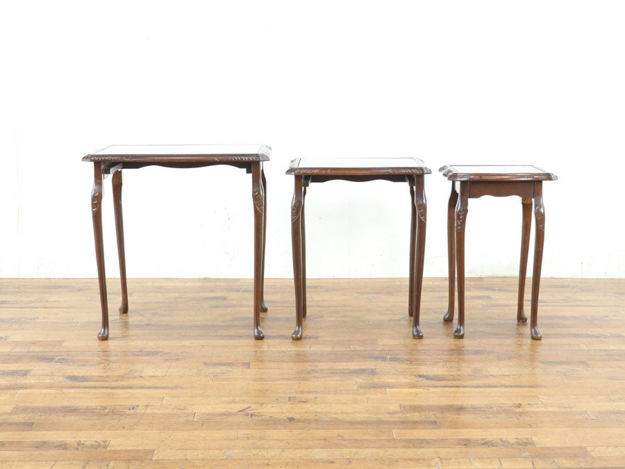 ブラウン系のレザーがかっこいい ガラストップネストテーブル 80725