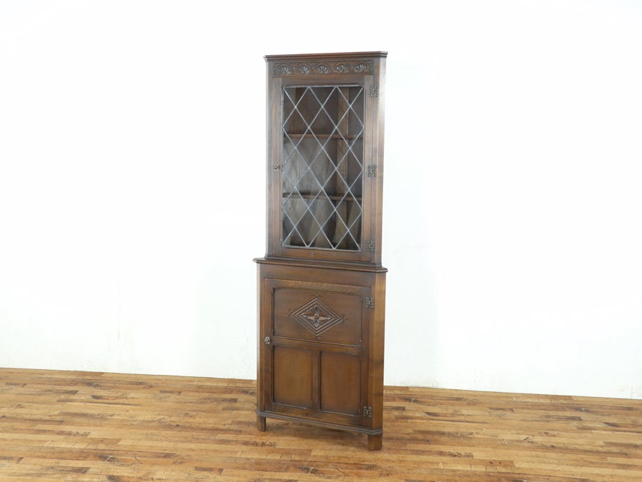 ステンドグラスとかっこいい彫刻 コーナーキャビネット 80835