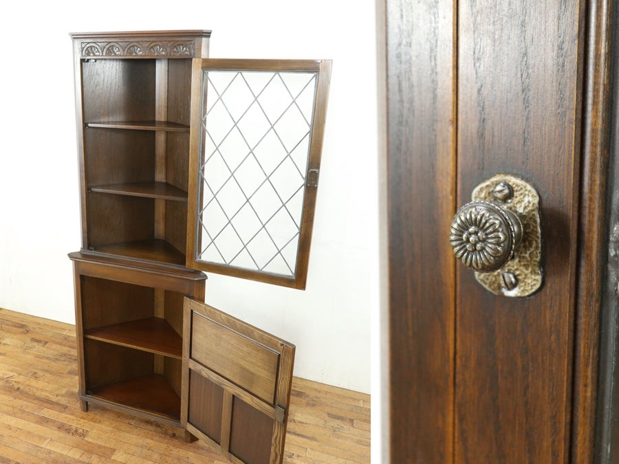 ステンドグラスとかっこいい彫刻 コーナーキャビネット 80835