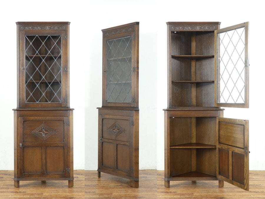 ステンドグラスとかっこいい彫刻 コーナーキャビネット 80835