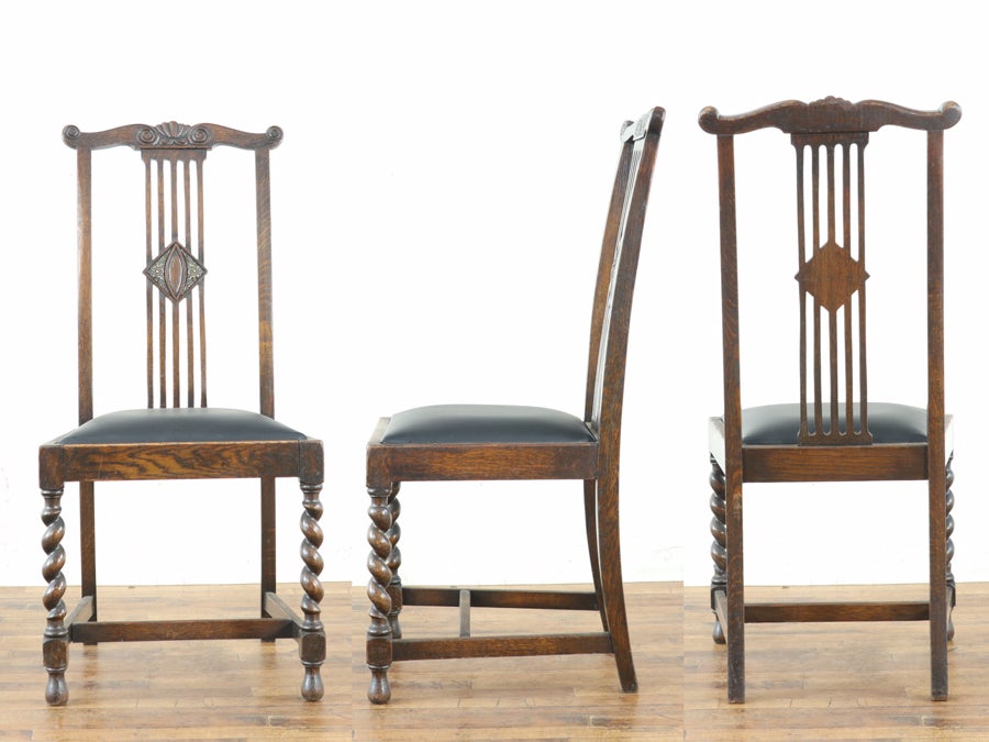 特徴的な背もたれのデザイン 張替済ダイニングチェア 80815<br>在庫4脚