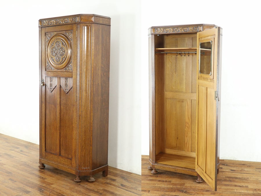 印象的なデザインの対比 イギリスアンティーク ワードローブ 80752