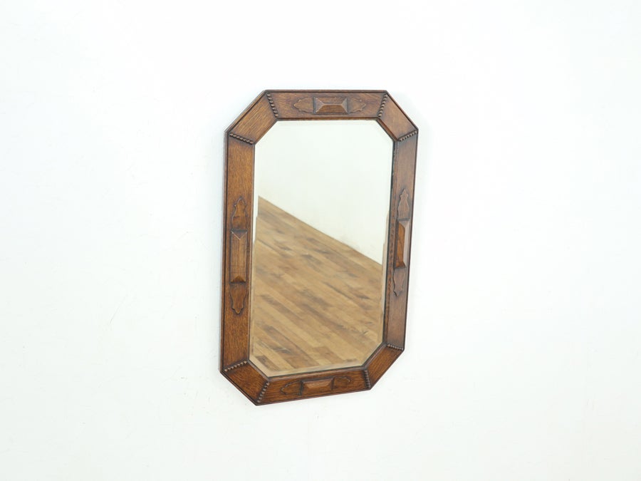 オーク材の味わいも魅力 ウォールミラー 80729