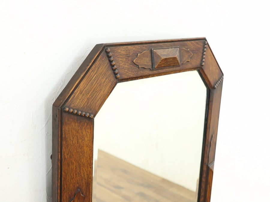 オーク材の味わいも魅力 ウォールミラー 80729