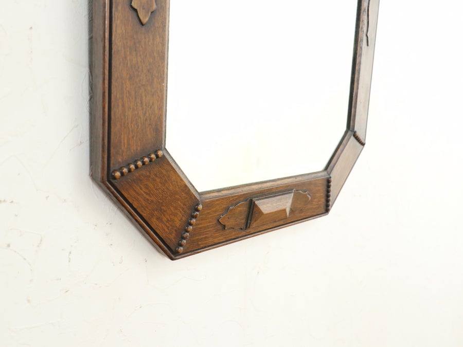 オーク材の味わいも魅力 ウォールミラー 80729