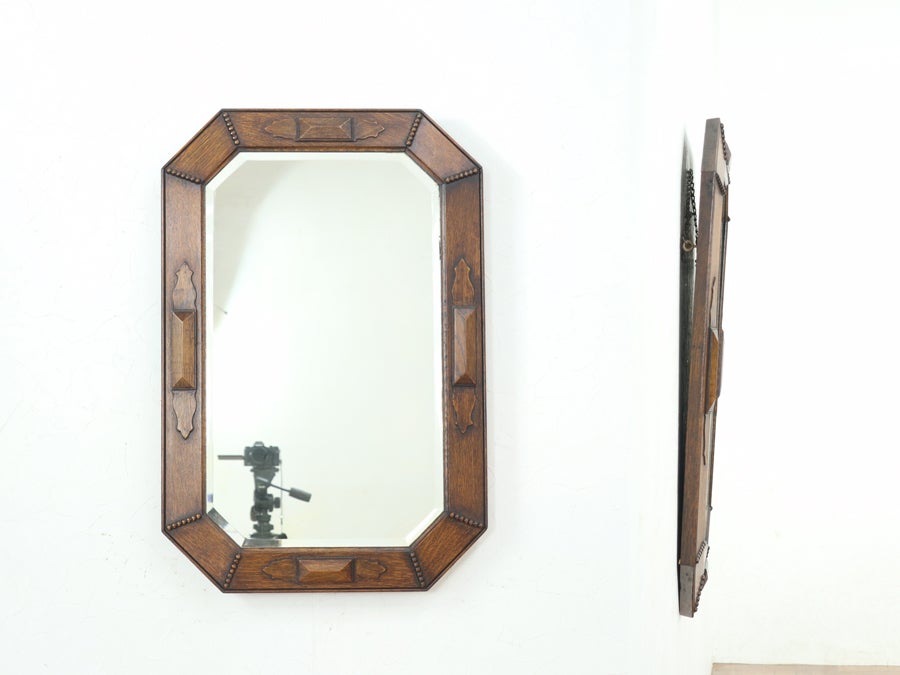 オーク材の味わいも魅力 ウォールミラー 80729