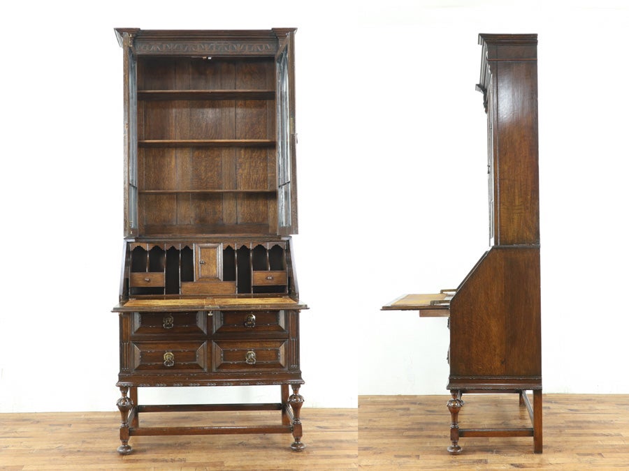 無垢材の重厚感と細かな装飾 ブックビューロー 80888